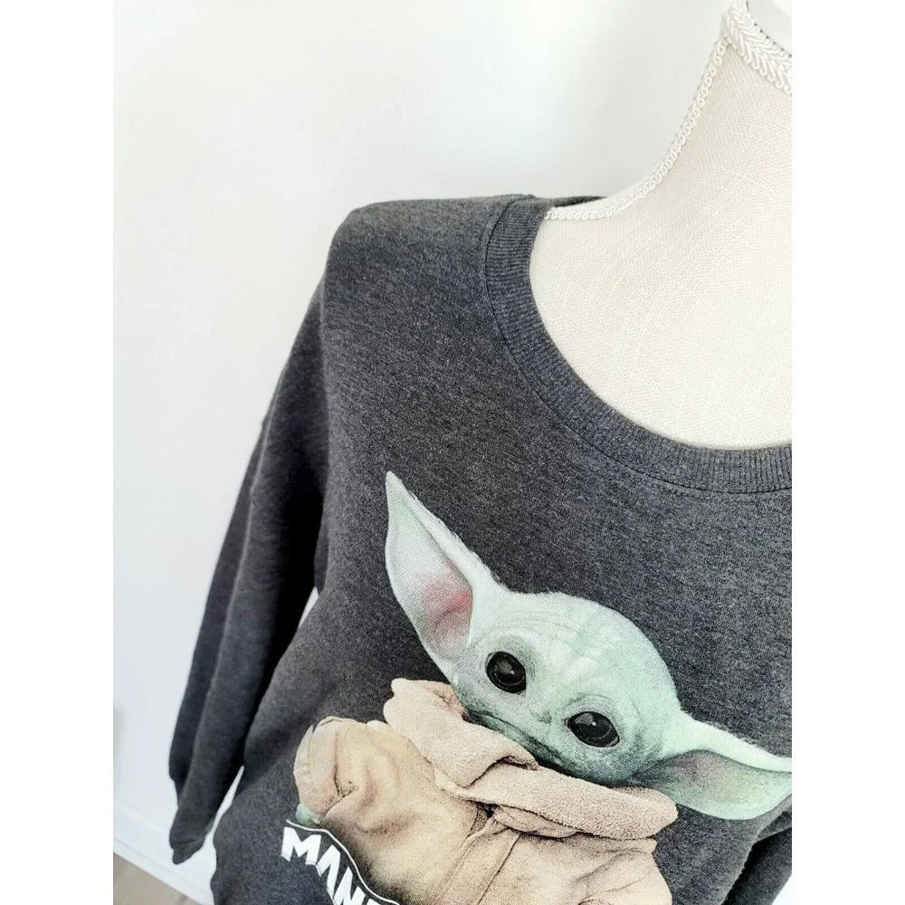 Star Wars The Mandalorian Child Baby Yoda Pullover Fleece Grey Sweatshirt Small - Picture 4 of 8